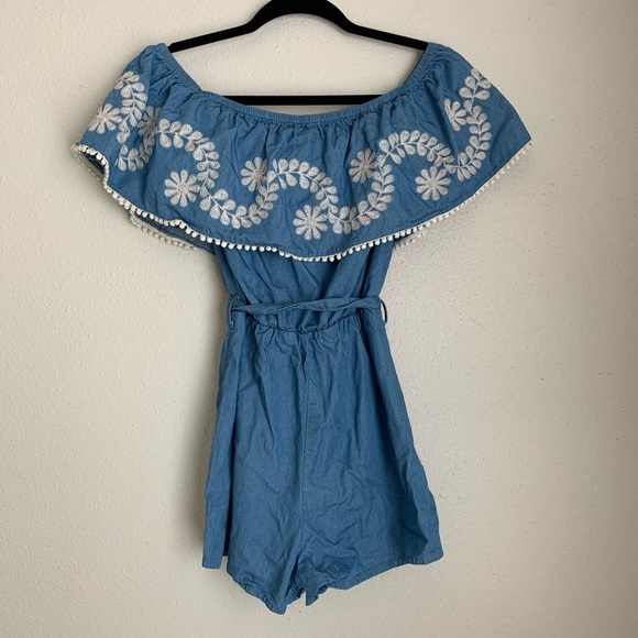Sugar+Lips chambray embroidered romper S - Picture 6 of 7